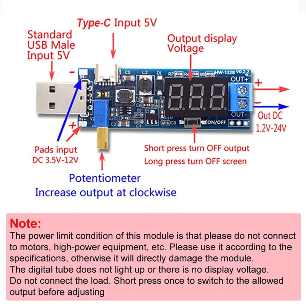DC-DC USB Yükseltici-Düşürücü Güç Regülatör Modülü 3.3V 5V-9V 12V 24V Masaüstü Güç Modülü