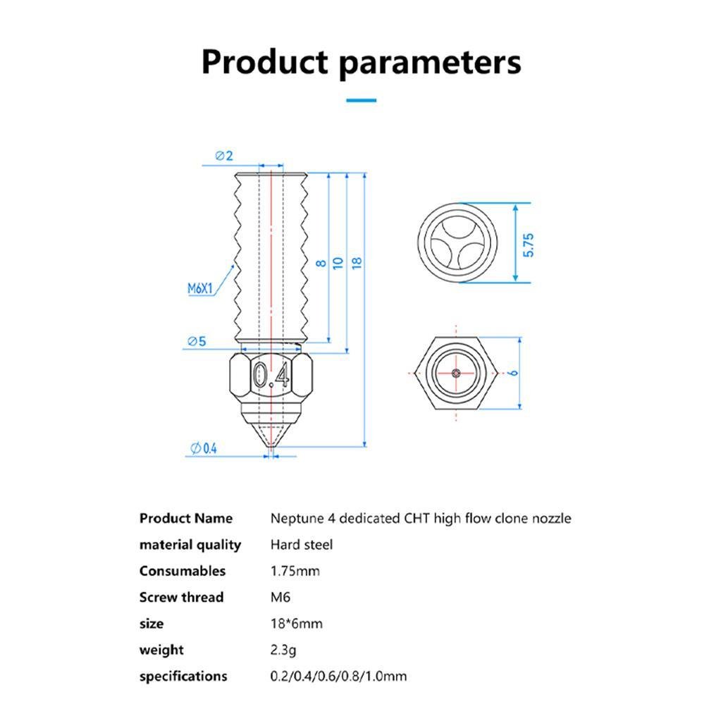 Elegoo Neptune 4-4 Pro Sertleştirilmiş CHT Çelik Nozzle 500°C(1.0mm)