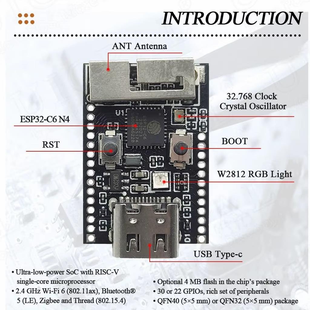 ESP32-C6 N4 WiFi Bluetooth Kartı