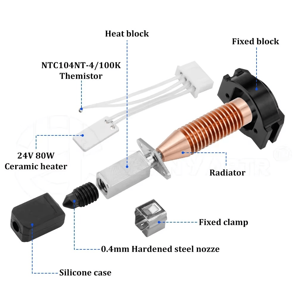 Flashforge 5M-5M Pro Yükseltilmiş Hotend Dairesel Bakır Gövde-Sertleştirilmiş Nozzle-0.4mm