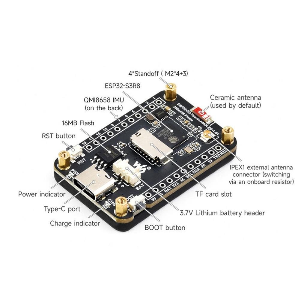 WaveShare ESP32-S3 AMOLED Dokunmatik Ekranlı Wi-Fi-Bluetooth Geliştirme Board