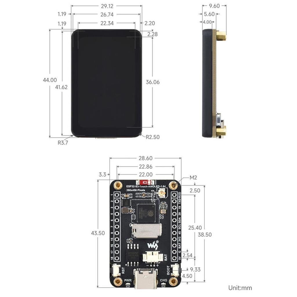 WaveShare ESP32-S3 AMOLED Dokunmatik Ekranlı Wi-Fi-Bluetooth Geliştirme Board