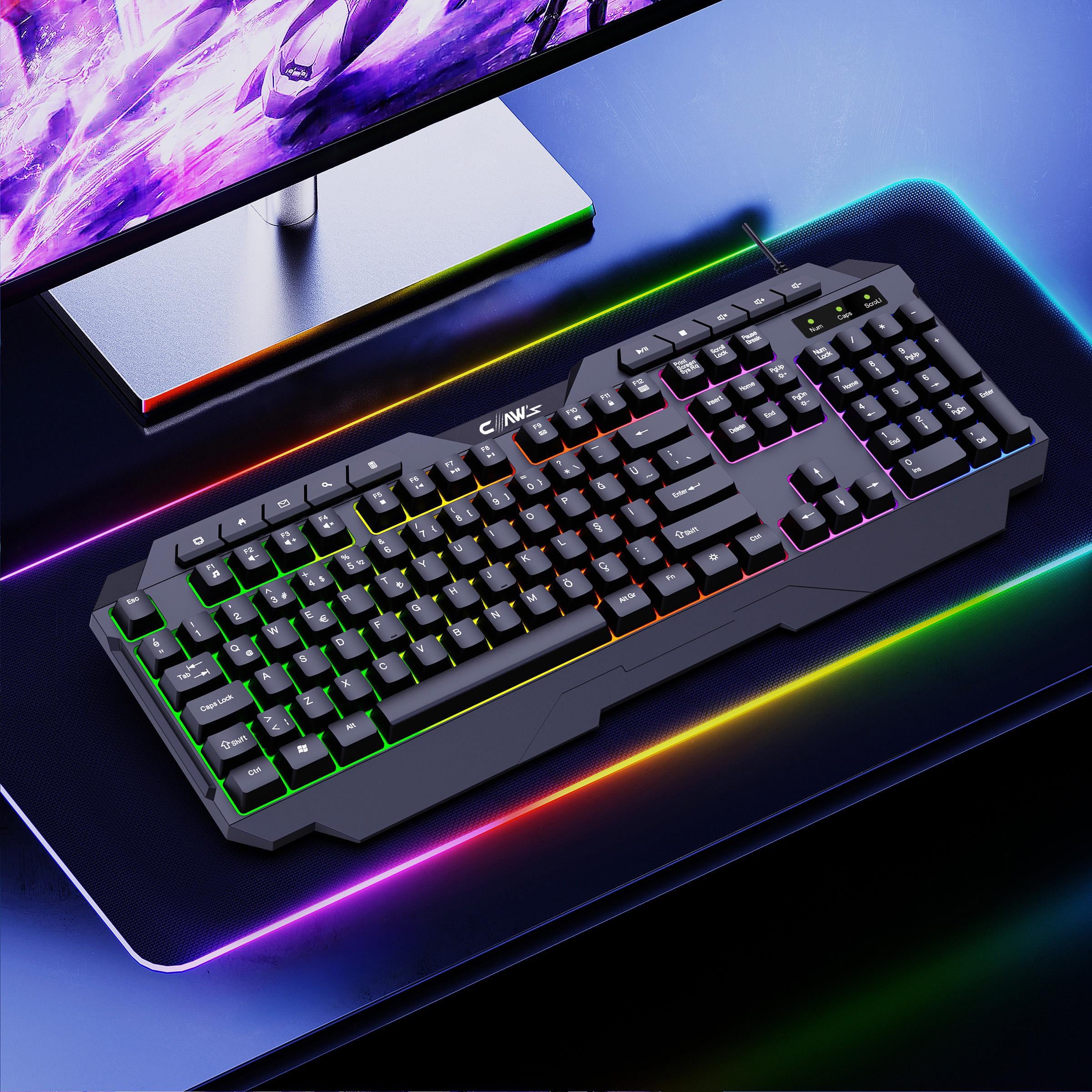 Astral K1 Rainbow Işıklandırmalı 104+10 Multimedya Tuşlu Full Set Dizilim Membran Gaming Oyuncu Klavyesi