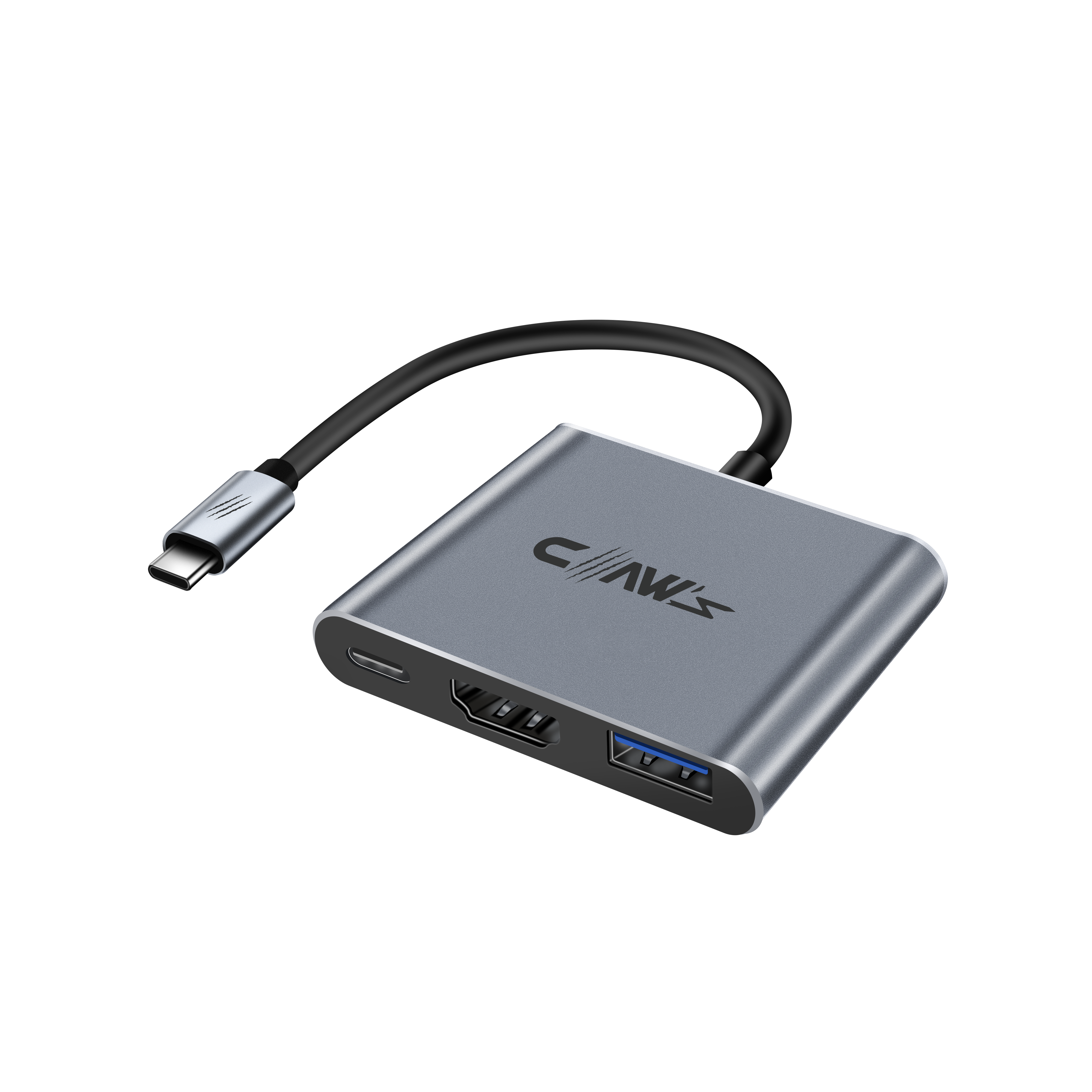 Claw's 3'ü 1 Arada Type-C Dönüştürücü Hub - 100W PD Şarj Destekli USB C, 4K 30Hz HDMI, USB 3.0 5Gbps Veri Aktarım Adaptörü, MacBook Air/Pro, iPad ve Windows Uyumlu - Gri