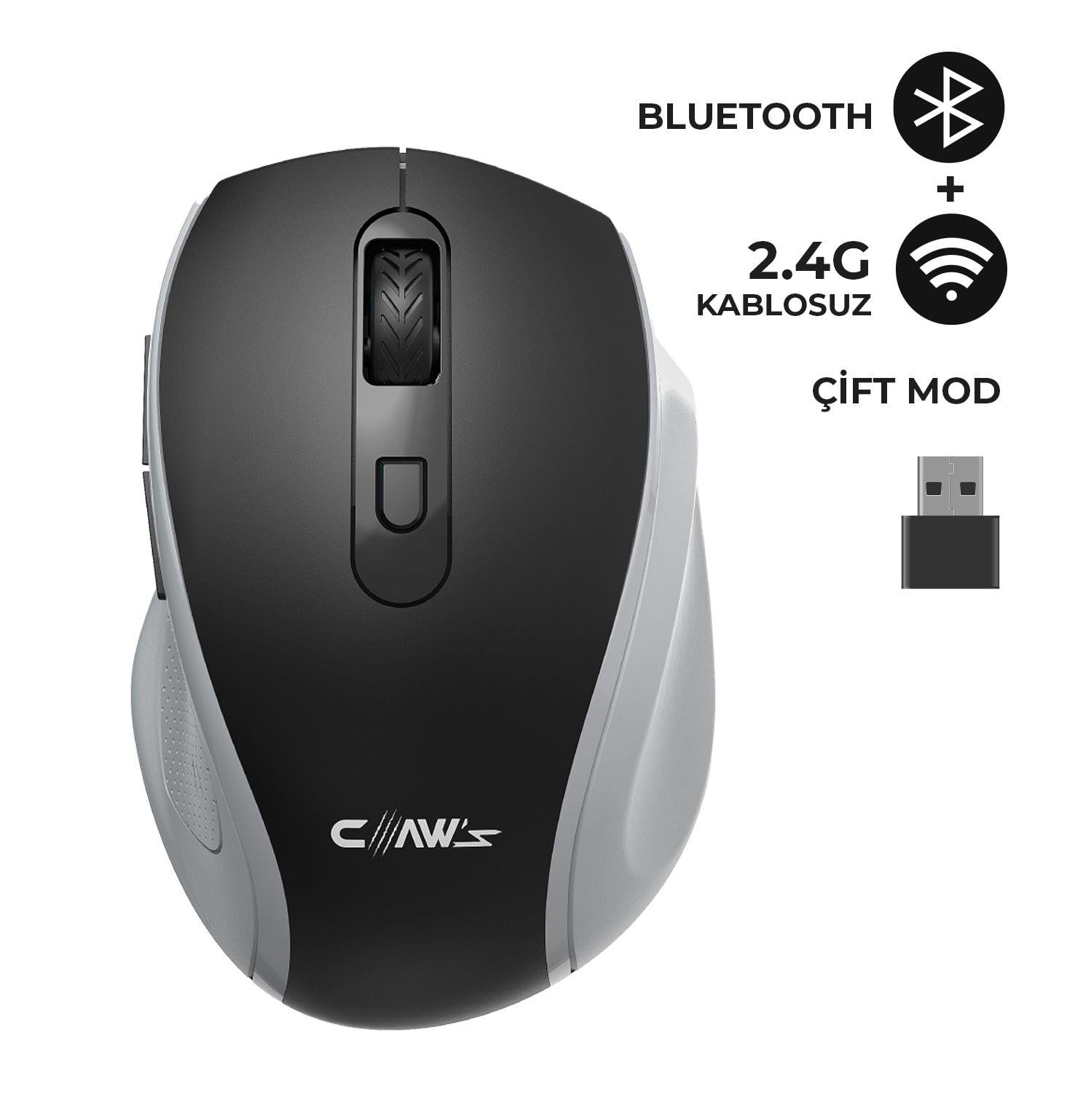 Claw's Genius Dual V2 Pixart PAW3065 Sensörlü Bluetooth + 2.4g Wi-Fi Çift Mod Kompakt Sessiz Click Kablosuz Mouse - Siyah