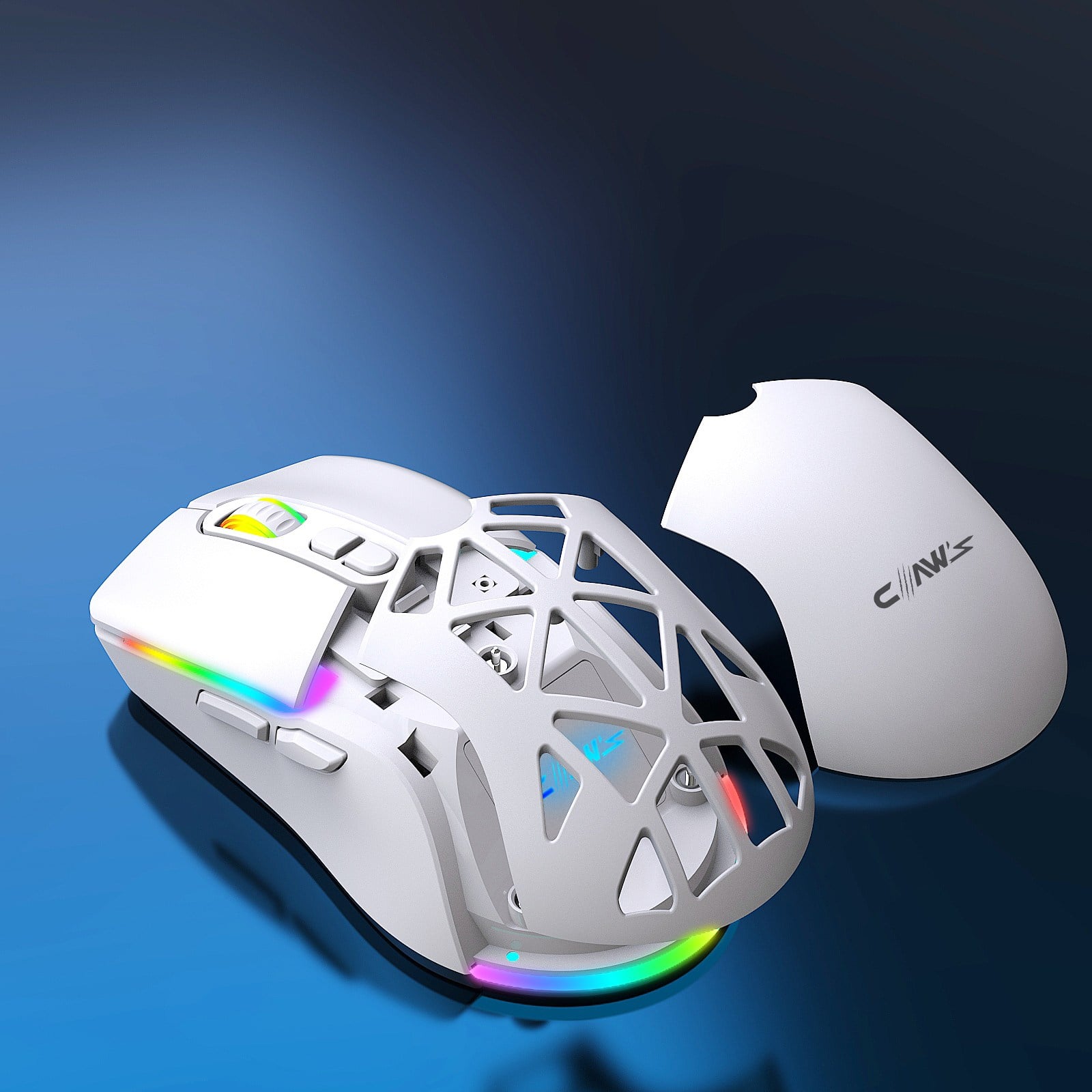 Claw's Nexus Air Pro Kablosuz 24.000 Dpi Pixart PMW3311 Sensör Makro Yazılımlı & Değiştirilebilir Kapaklı RGB Kablosuz Gaming Mouse - Beyaz (2.4 GHz Kablosuz + BT5.1 + Type-C ile Kullanım Desteği)