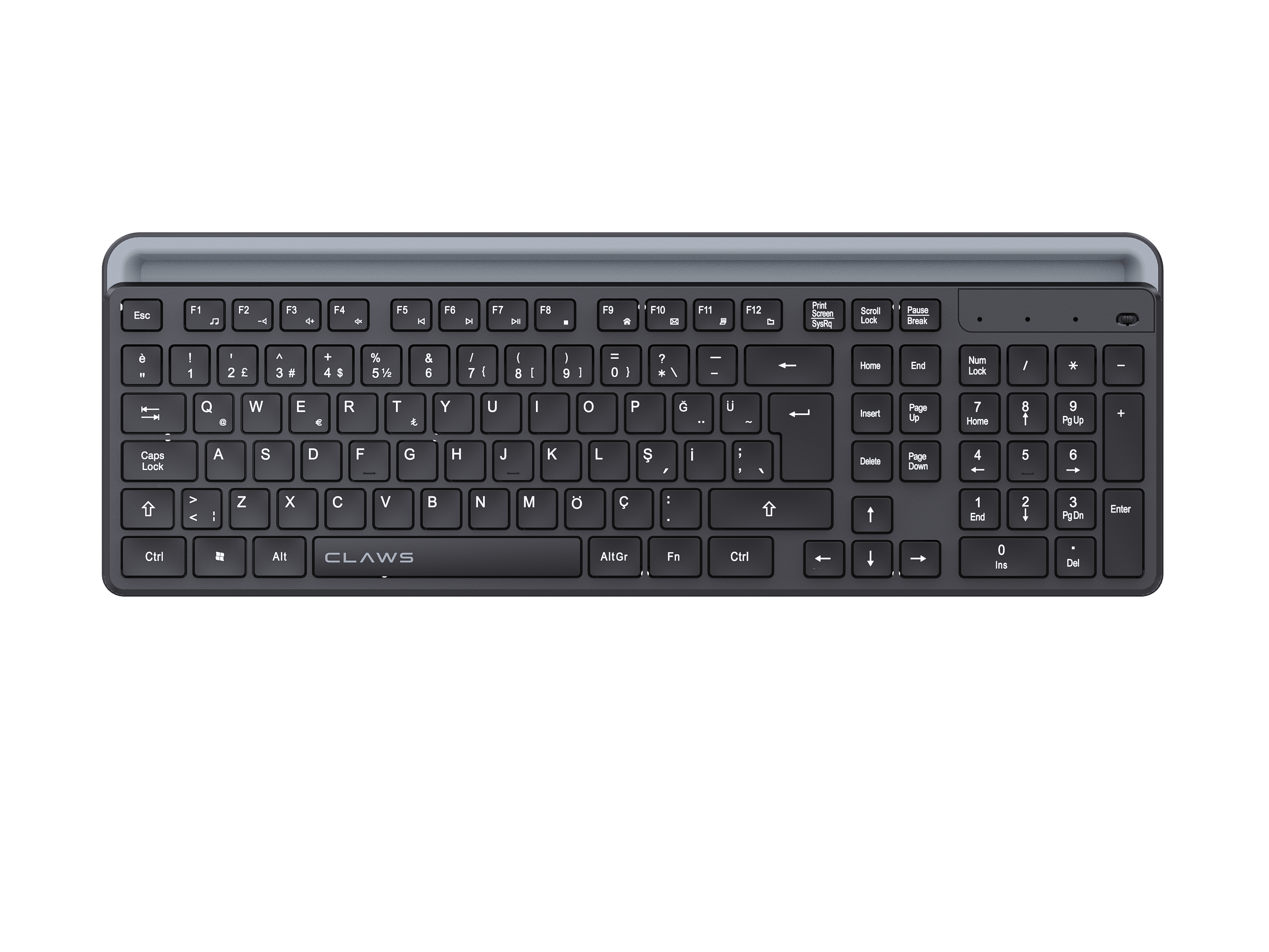 Claw's Orvia Momentum Kablosuz Klavye - Entegre Telefon ve Tablet Standlı (Dock), Dual-Mode (2.4GHz + Bluetooth), Şarj Edilebilir Türkçe Q Tam Boy Ofis Klavyesi
