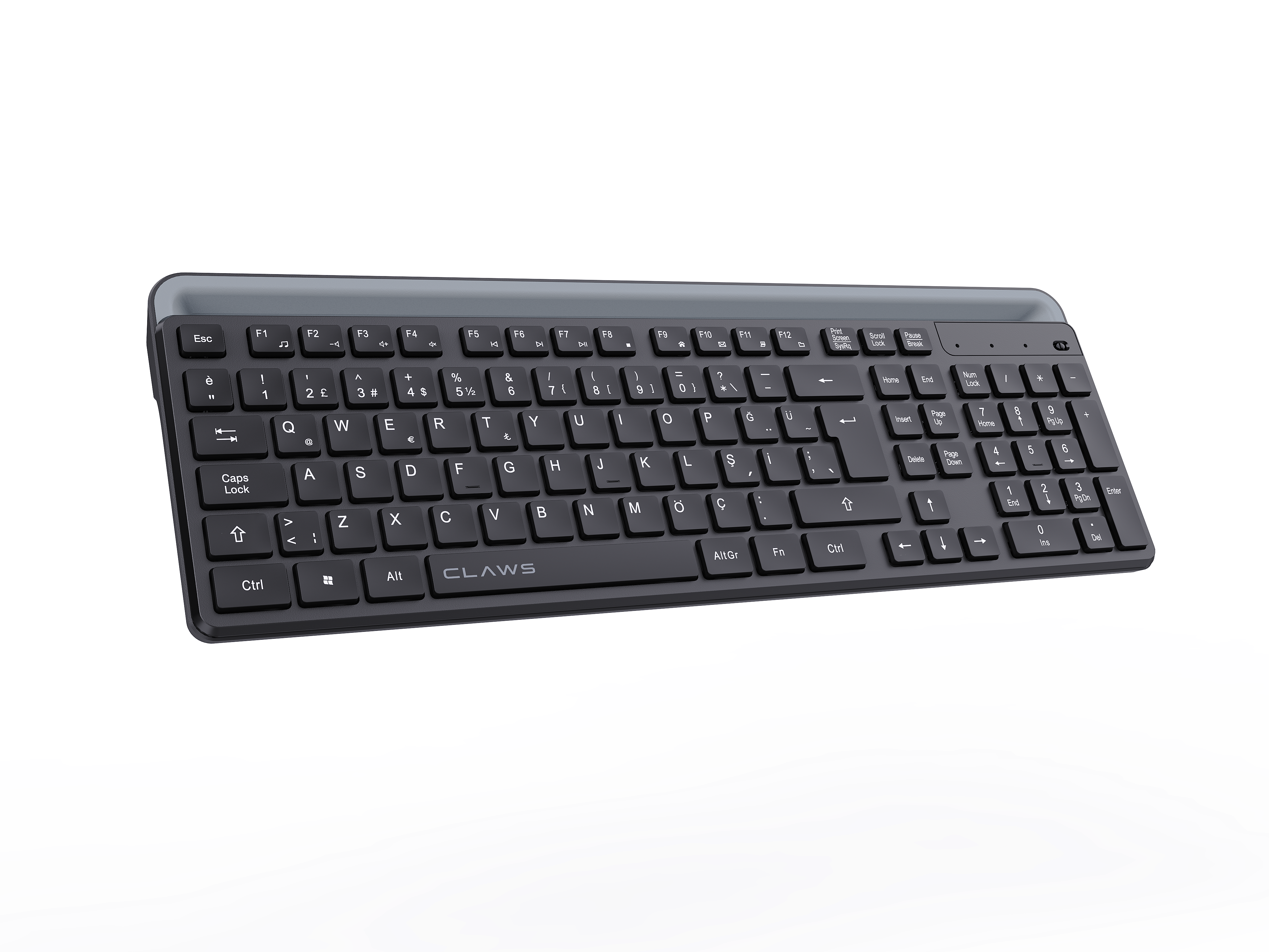 Claw's Orvia Momentum Kablosuz Klavye - Entegre Telefon ve Tablet Standlı (Dock), Dual-Mode (2.4GHz + Bluetooth), Şarj Edilebilir Türkçe Q Tam Boy Ofis Klavyesi