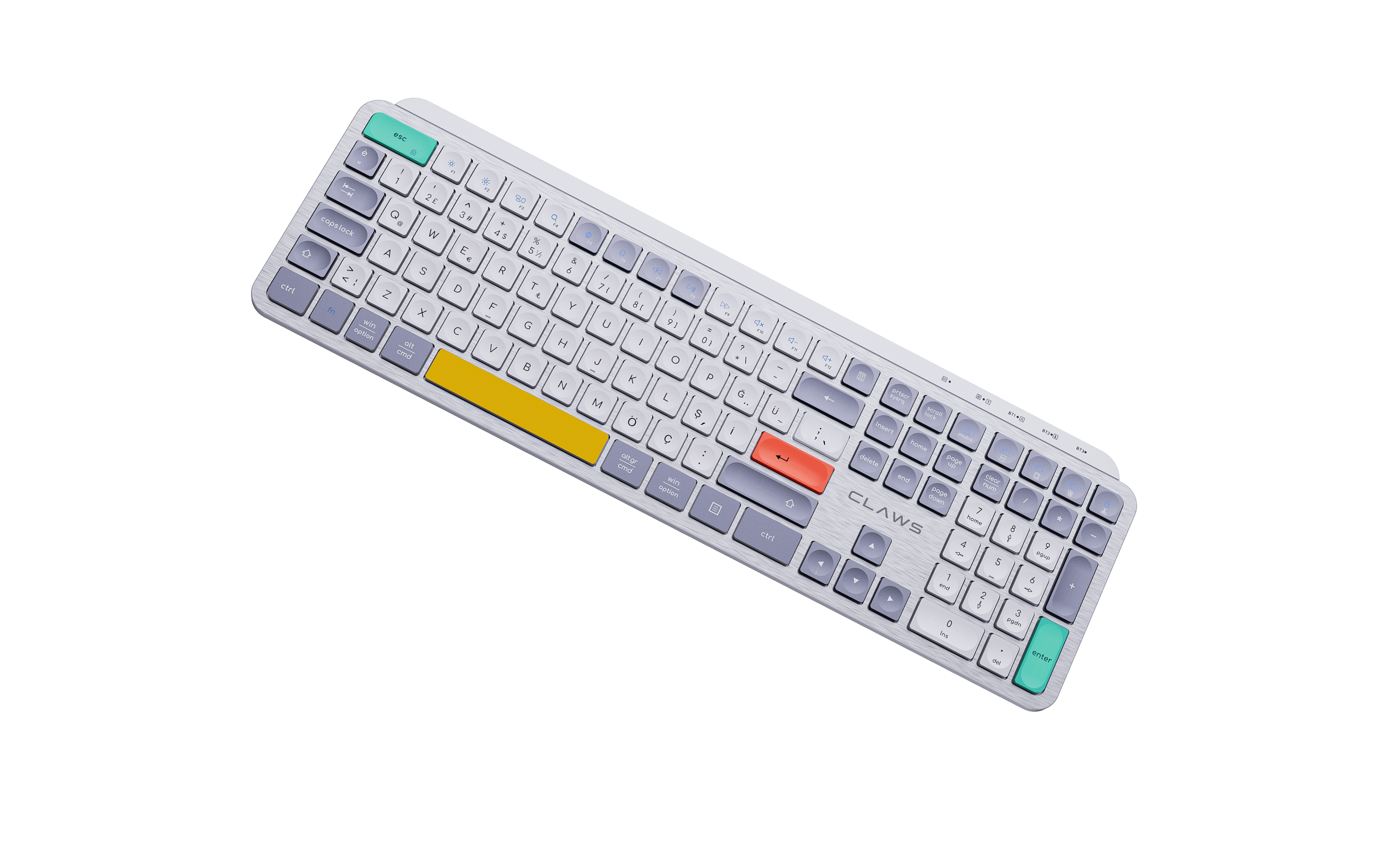 Claw's Palette Luxe Kablosuz Klavye - RGB Aydınlatmalı Makas Anahtarlı (Scissor), Tri-Mode (2.4GHz + 3x Bluetooth), Renkli Tuş Kombinasyonlu Türkçe Q Tam Boy Şarj Edilebilir Ofis Klavyesi