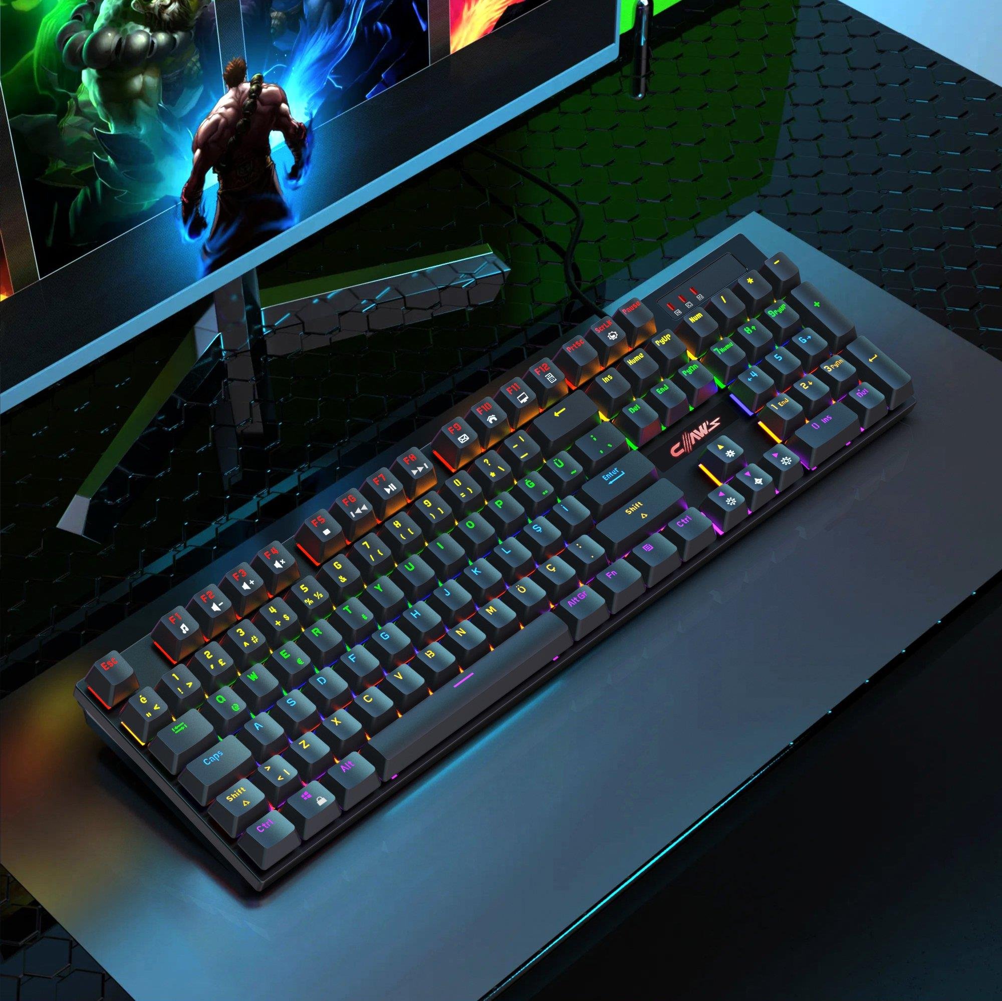 Claw's Rapidfire Red Switch Mekanik & Rainbow RGB Aydınlatma Anti-Ghosting Çift Enjeksiyon 105 Tuşlu Full Form Mekanik Klavye - Siyah