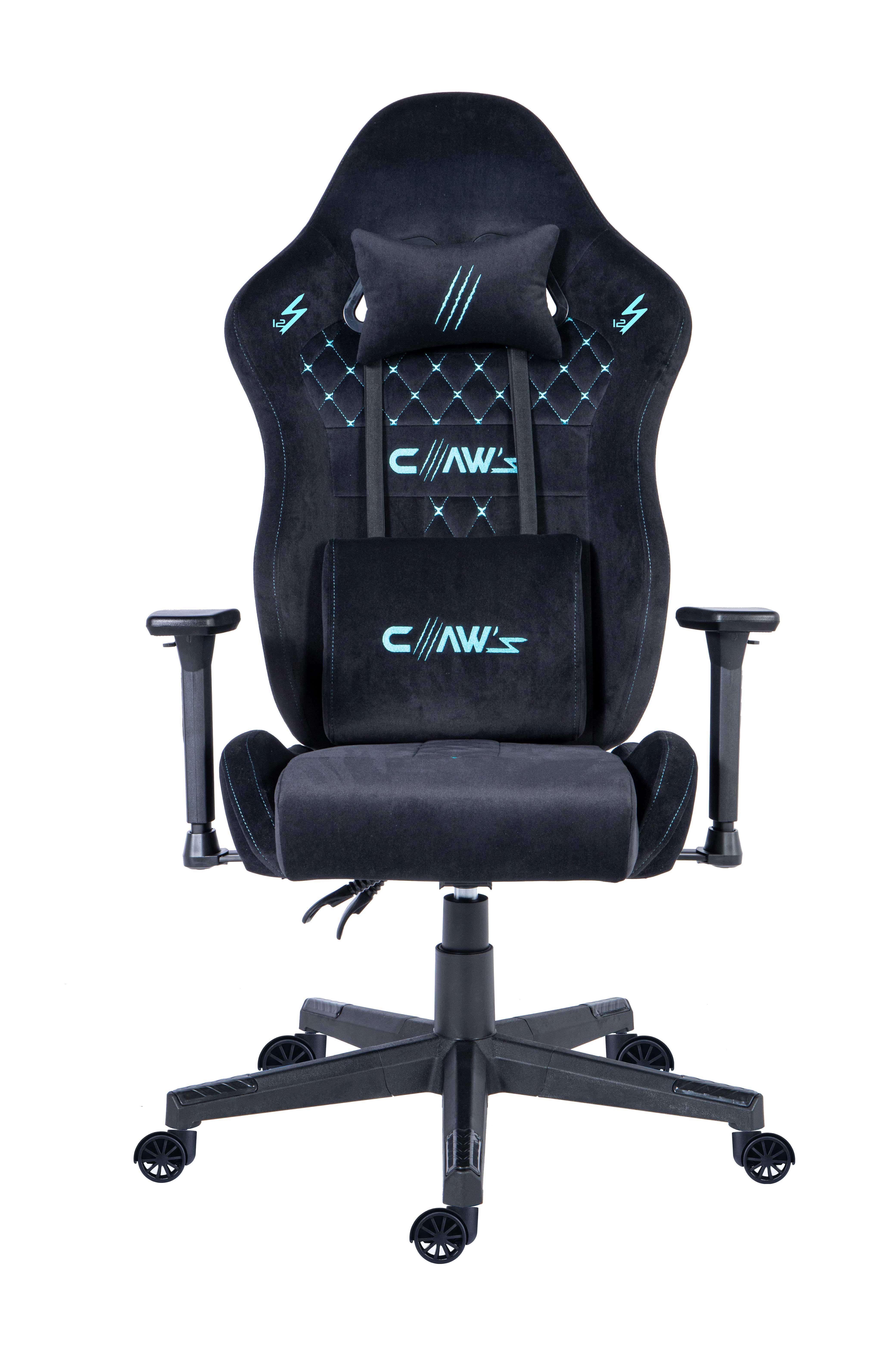 Claw's Z12 Özel Dokuma Terletme Yapmaz Kadife Kumaş- ErgoSupport Kadife Bel & Baş Yastığı - 3D Kolçak - Çelik & Ahşap İskeletli Premium Oyuncu Koltuğu