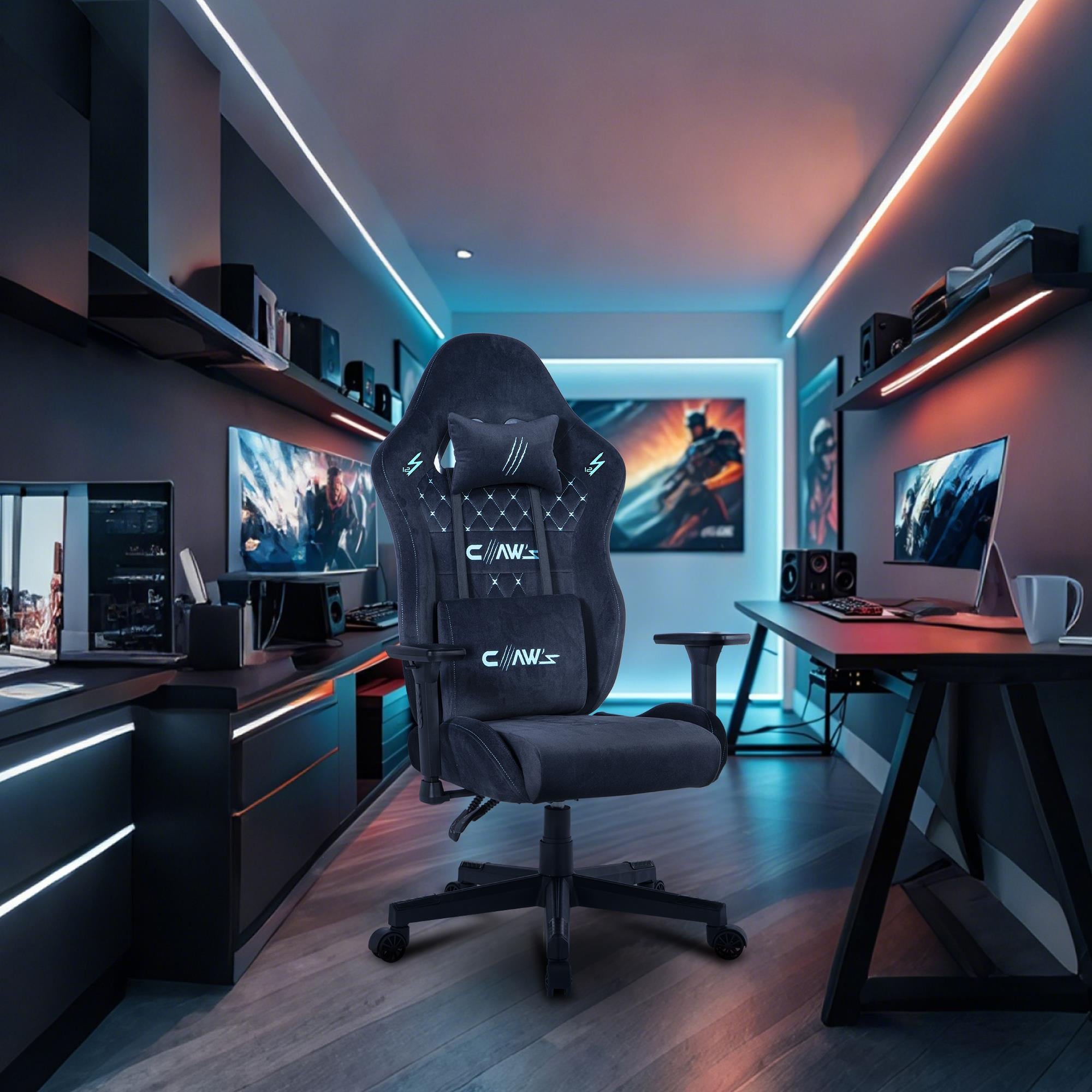Claw's Z12 Özel Dokuma Terletme Yapmaz Kadife Kumaş- ErgoSupport Kadife Bel & Baş Yastığı - 3D Kolçak - Çelik & Ahşap İskeletli Premium Oyuncu Koltuğu