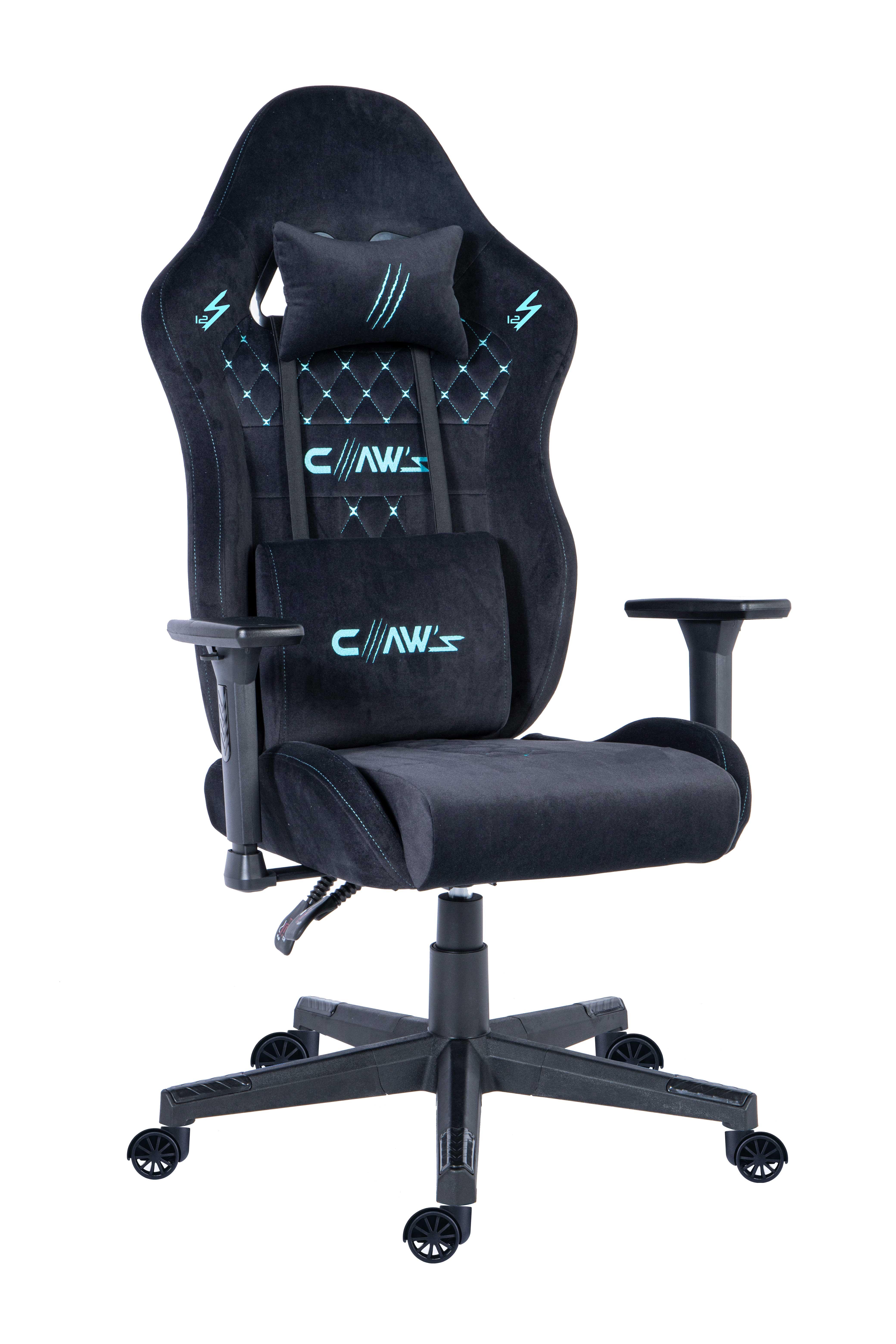 Claw's Z12 Özel Dokuma Terletme Yapmaz Kadife Kumaş- ErgoSupport Kadife Bel & Baş Yastığı - 3D Kolçak - Çelik & Ahşap İskeletli Premium Oyuncu Koltuğu
