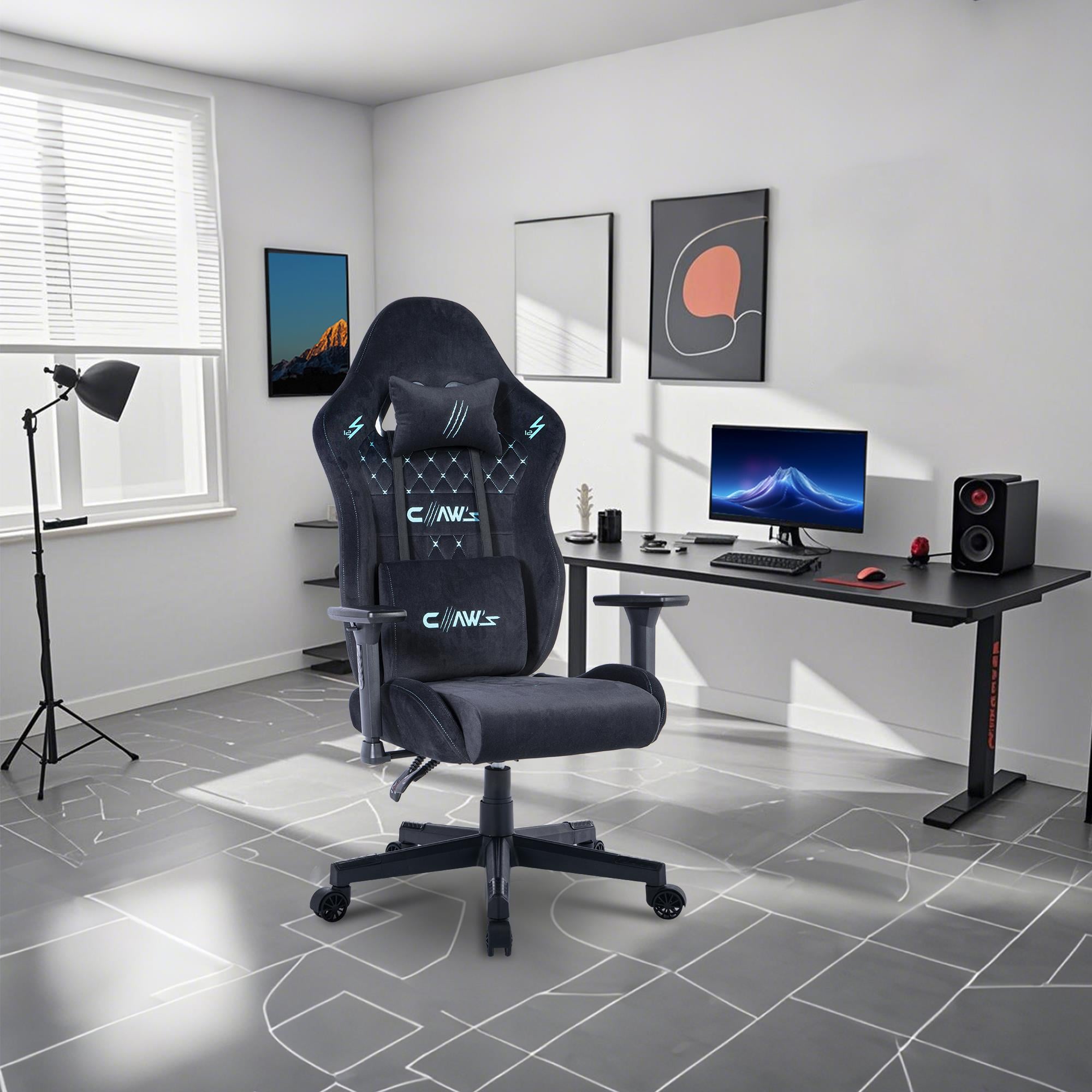 Claw's Z12 Özel Dokuma Terletme Yapmaz Kadife Kumaş- ErgoSupport Kadife Bel & Baş Yastığı - 3D Kolçak - Çelik & Ahşap İskeletli Premium Oyuncu Koltuğu