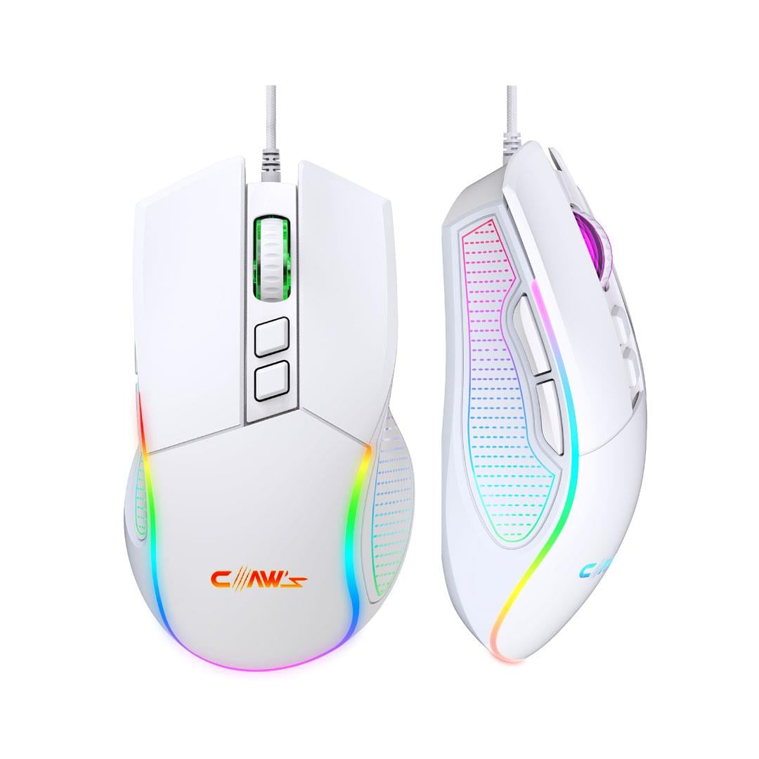 Crossfire V1 12800 Dpi Full Wide RGB Özel ABS Doku & Claw's Reflex Örgü Kablolu Gaming Mouse - Beyaz