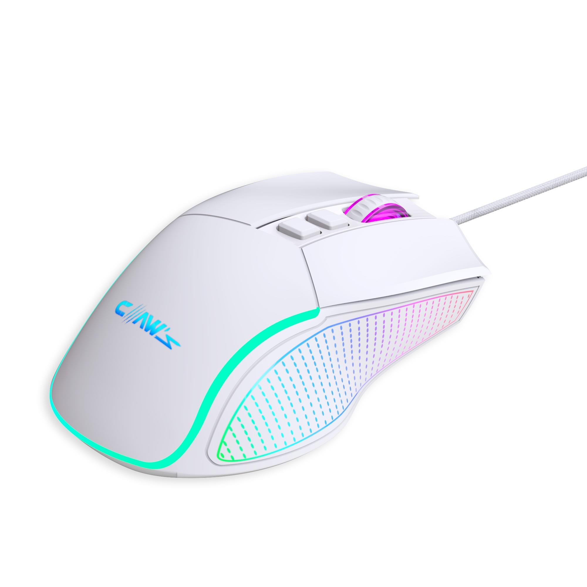 Crossfire V1 12800 Dpi Full Wide RGB Özel ABS Doku & Claw's Reflex Örgü Kablolu Gaming Mouse - Beyaz
