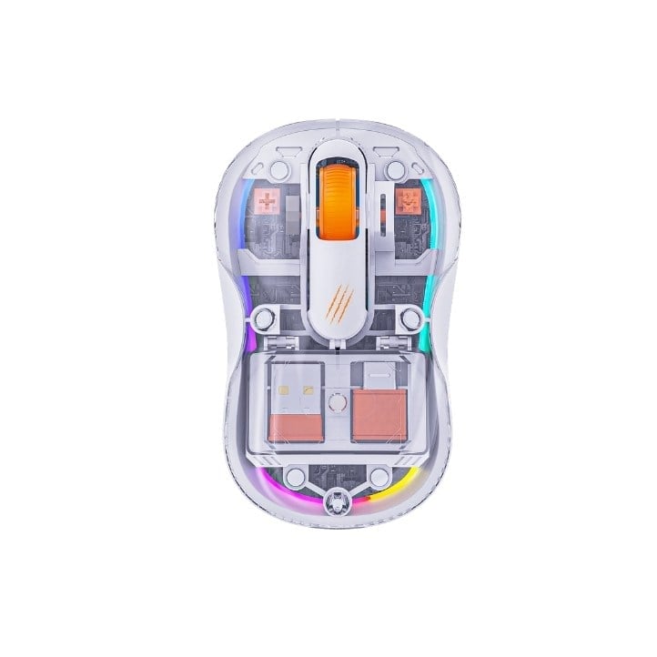 Genius Lucid Şeffaf RGB Kablosuz Mouse - Dual Alıcılı (USB-A & Type-C), Tri-Mode (2.4GHz + Çift BT5.1), 3200 DPI, Sessiz Tıklama, Şarj Edilebilir Ofis ve Oyuncu Mouse