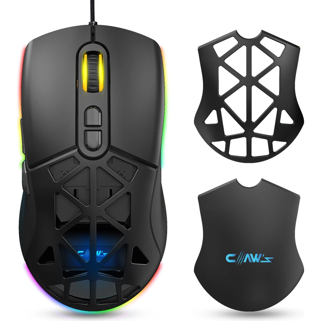 Nexus X1 12800 Dpi Wide RGB Özel ABS Doku, Claw's Reflex Örgü Kablolu & Değiştirilebilir Kapaklı Gaming Mouse - Siyah