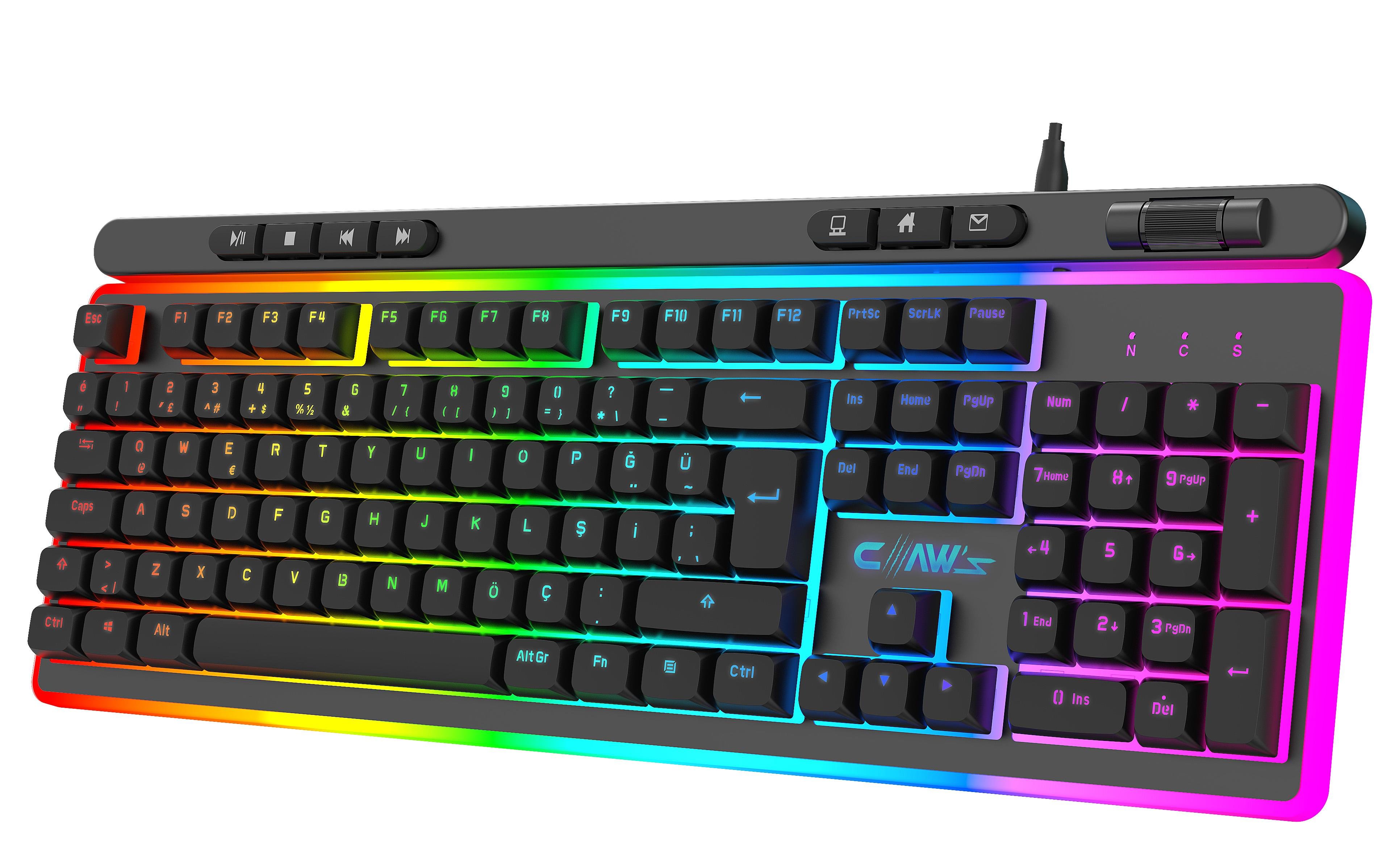 Nova K1 360° Özelleştirilebilir Rgb & Yazılımlı Full Membran 104+7 Tuşlu Ekstra Multimedya / Rollover Ses Kontrol Mekanizmalı