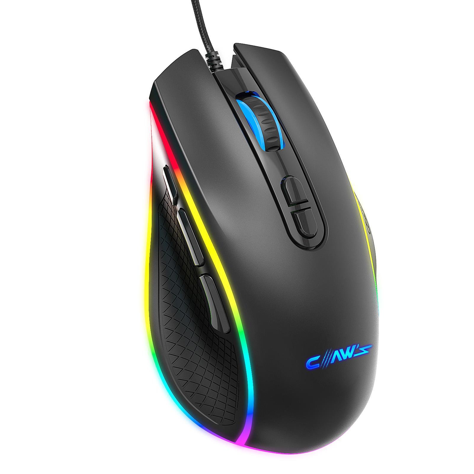 Nova V1 12800 Dpi Wide RGB Özel ABS Doku & Claw's Reflex Örgü Kablolu Ekstra Fire Butonlu Gaming Mouse - Siyah