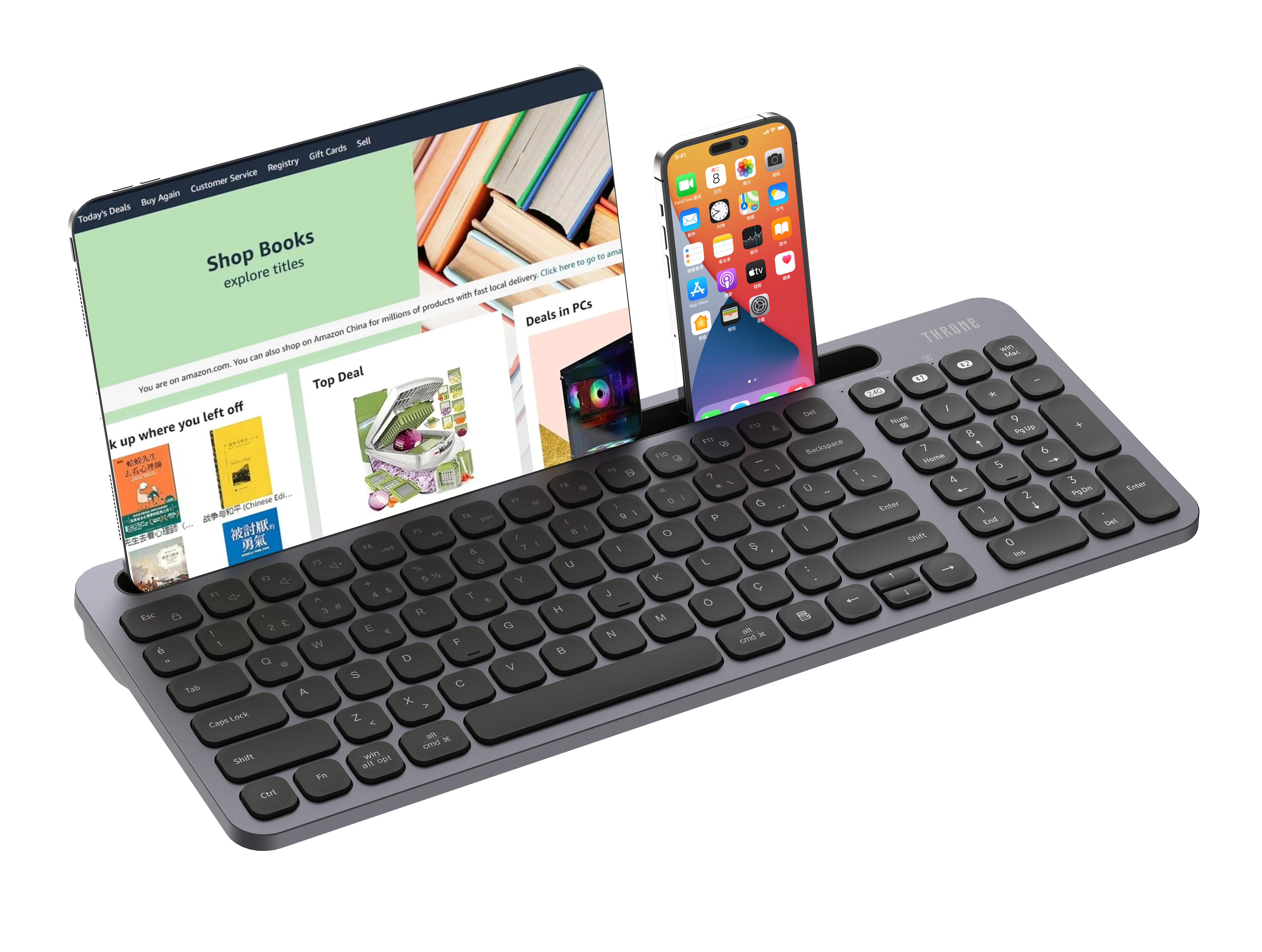 Throne Elite Nuvia Makas Anahtarlı (Scissor) Kablosuz Klavye - Tri-Device Çoklu Cihaz Destekli, Dual-Mode (2.4GHz + Çift Bluetooth), Windows ve Mac Uyumlu Sessiz Alçak Profilli Ofis Klavyesi   