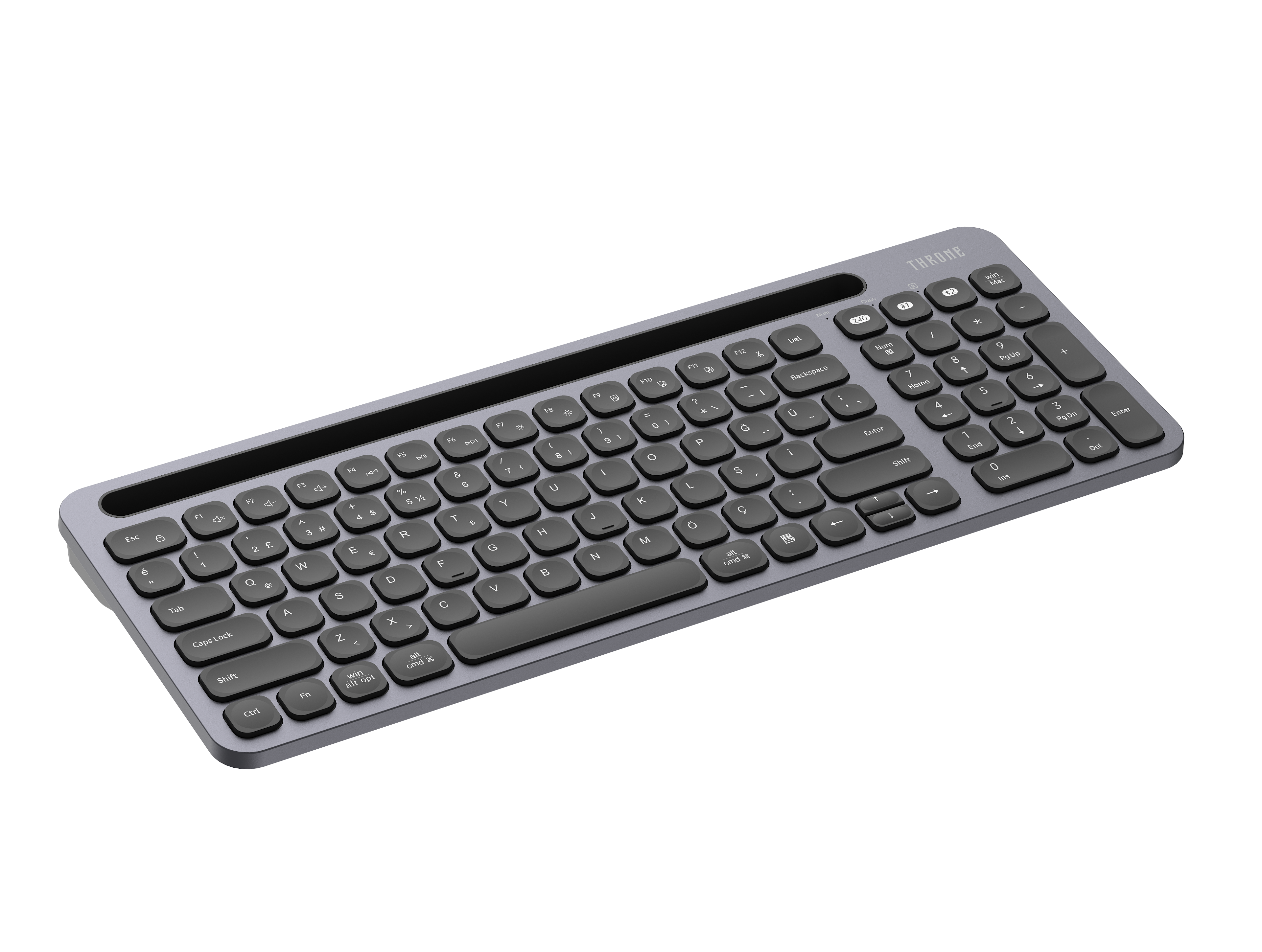 Throne Elite Nuvia Makas Anahtarlı (Scissor) Kablosuz Klavye - Tri-Device Çoklu Cihaz Destekli, Dual-Mode (2.4GHz + Çift Bluetooth), Windows ve Mac Uyumlu Sessiz Alçak Profilli Ofis Klavyesi   