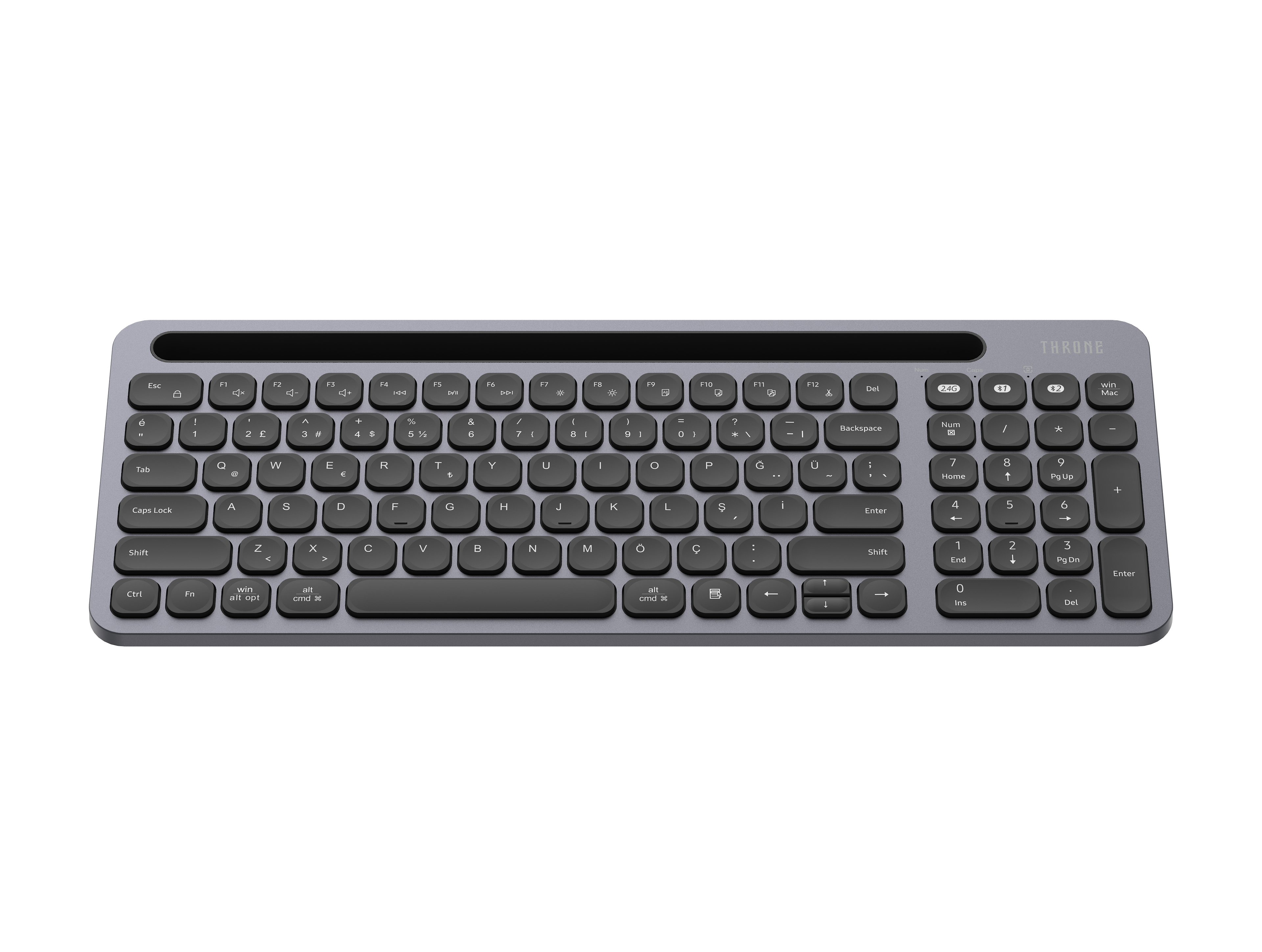 Throne Elite Nuvia Makas Anahtarlı (Scissor) Kablosuz Klavye - Tri-Device Çoklu Cihaz Destekli, Dual-Mode (2.4GHz + Çift Bluetooth), Windows ve Mac Uyumlu Sessiz Alçak Profilli Ofis Klavyesi   