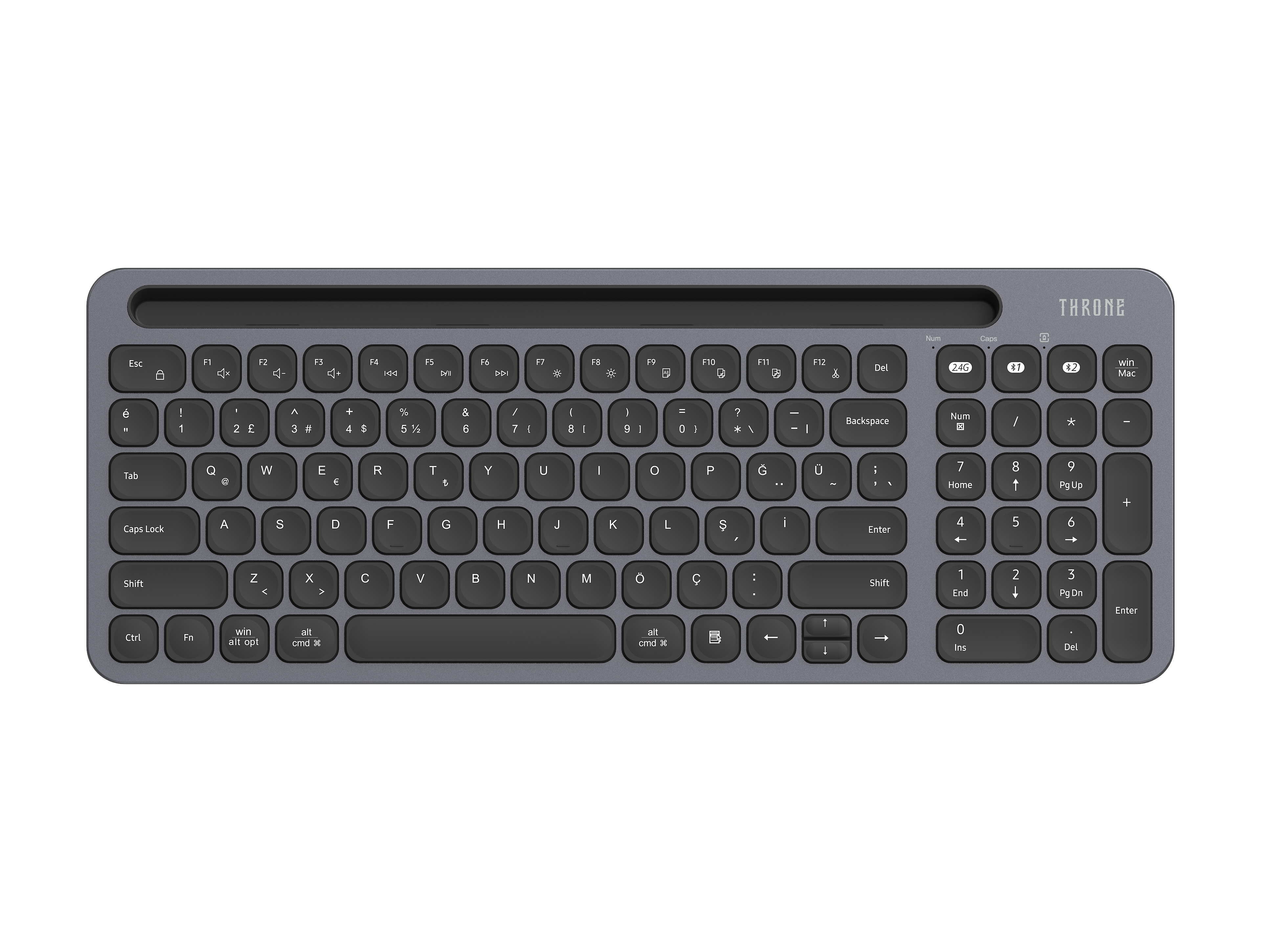 Throne Elite Nuvia Makas Anahtarlı (Scissor) Kablosuz Klavye - Tri-Device Çoklu Cihaz Destekli, Dual-Mode (2.4GHz + Çift Bluetooth), Windows ve Mac Uyumlu Sessiz Alçak Profilli Ofis Klavyesi   