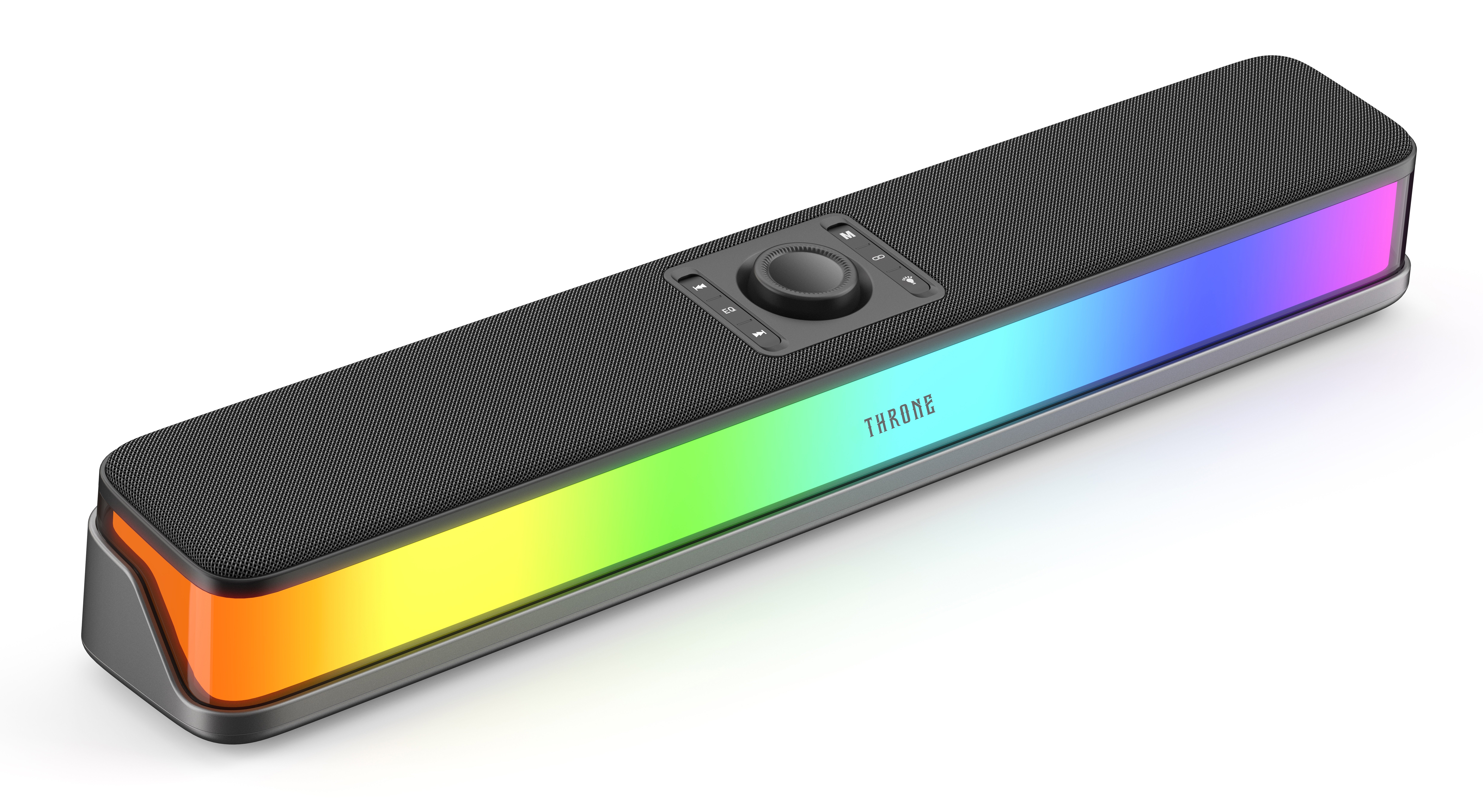 Throne Harmony RGB Işıklı Kablosuz Soundbar Hoparlör - Bluetooth 5.4, 3 Farklı EQ Modu (Oyun/Müzik/Sinema), 14W Stereo Ses Gücü, TWS Destekli, Şarj Edilebilir Type-C Masaüstü Soundbar - Siyah   