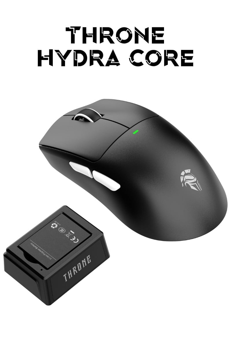 THRONE Hydra Core 24.000 Dpi PAW 3311 Değiştirilebilir Batarya & PTFE Gaming Mouse (2.4Ghz + BT + Type-C)