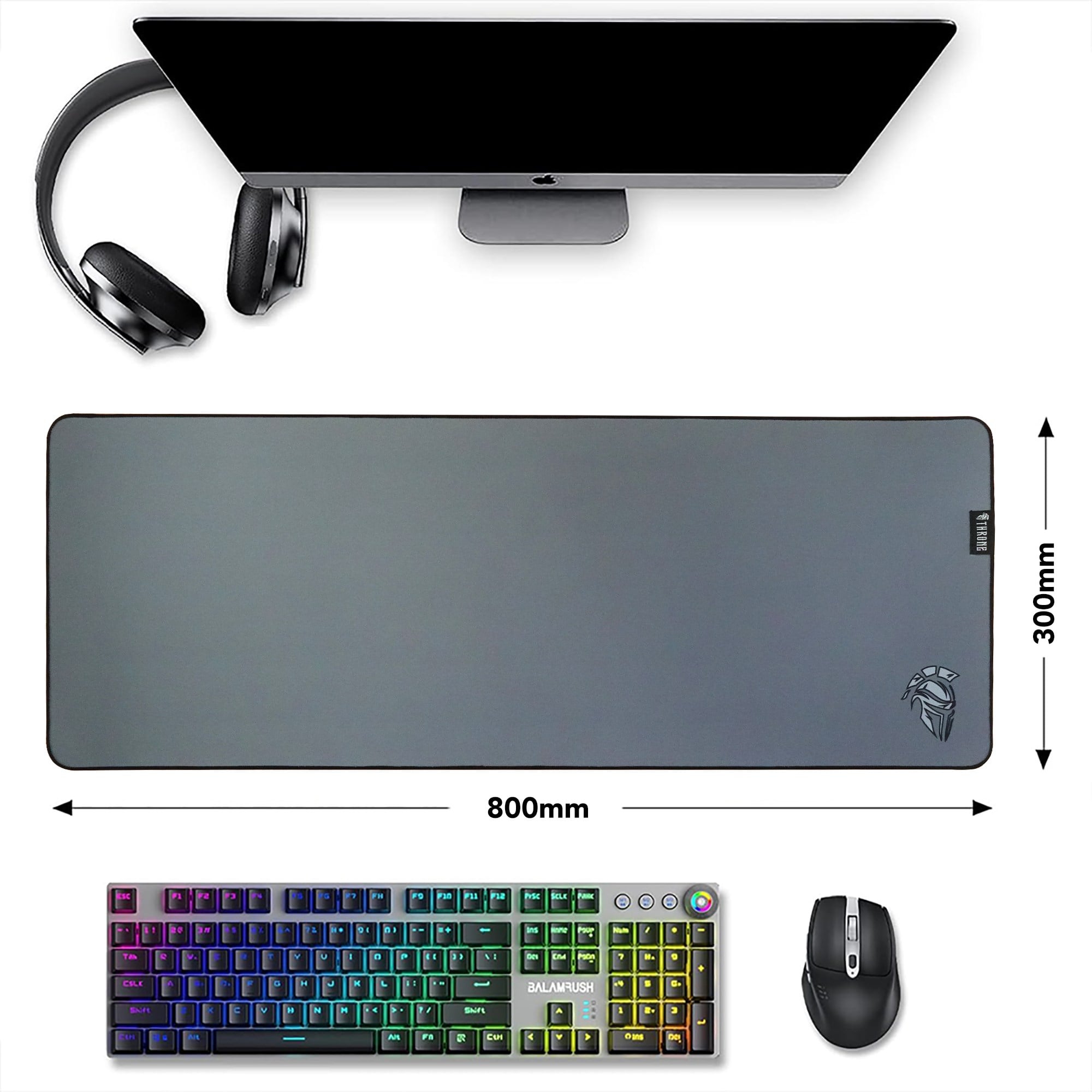 THRONE Moon Gray 80X30CM Hybrid Kumaş - 4mm Kalınlık - XL Premium E-Sport Gaming Mousepad