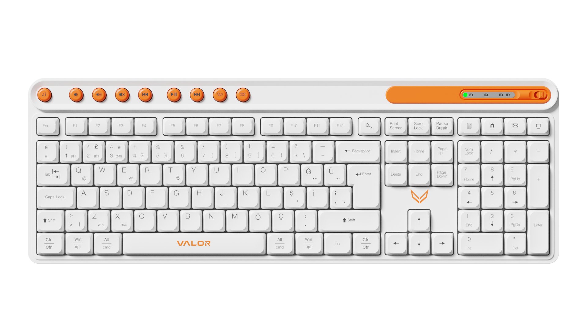 Valor Syncro Softex Tri-Mode Kablosuz Ofis Klavyesi - 3 Bölgeli Tam Boy Standart Düzen, 2.4GHz + Çift Bluetooth Kanallı, 8 Milyon Tıklama Ömürlü Sıvı Silikon Tuş Yapısı, Çoklu Cihaz Destekli Windows ve Mac Uyumlu Klavye
