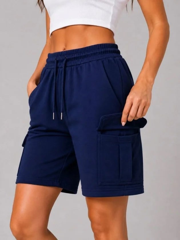 4 Cepli Kargo Şort Lastikli Bel Bağcıklı Rahat Kalıp Yazlık Şort - Lacivert