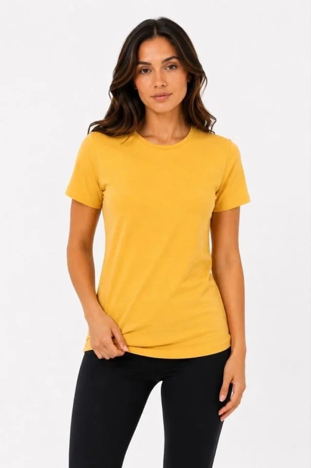 Basic Tişört Bisiklet Yaka Kısa Kol Günlük Yazlık Slim Fit T-Shirt - Sarı
