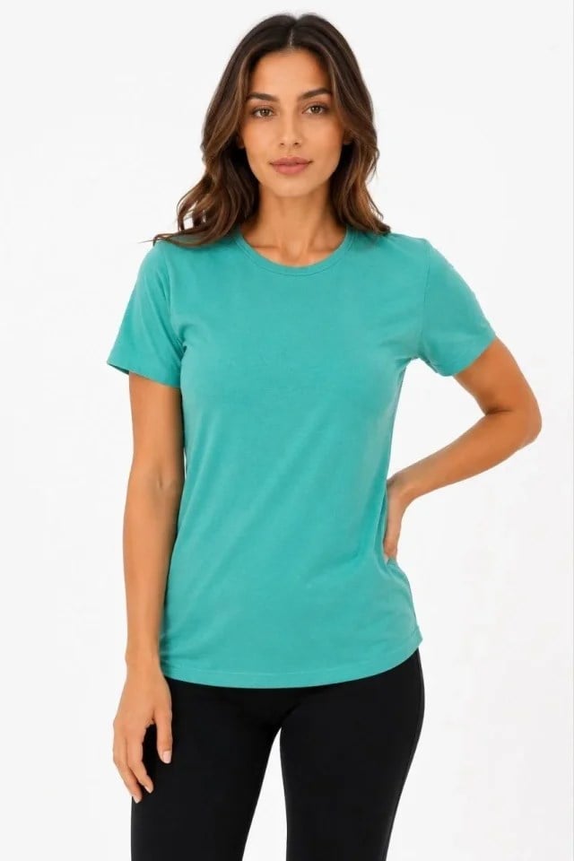 Basic Tişört Bisiklet Yaka Kısa Kol Günlük Yazlık Slim Fit T-Shirt - Su Yeşili