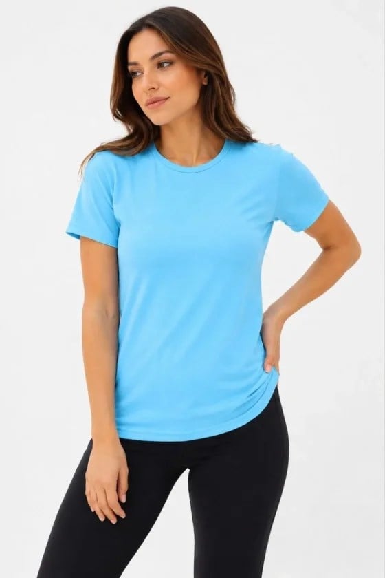 Basic Tişört Bisiklet Yaka Kısa Kol Günlük Yazlık Slim Fit T-Shirt - Turkuaz