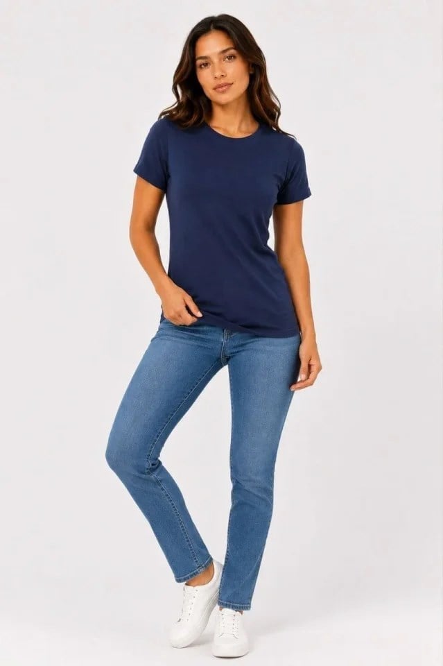 Basic Tişört Bisiklet Yaka Kısa Kol Günlük Yazlık Slim Fit T-Shirt - Lacivert