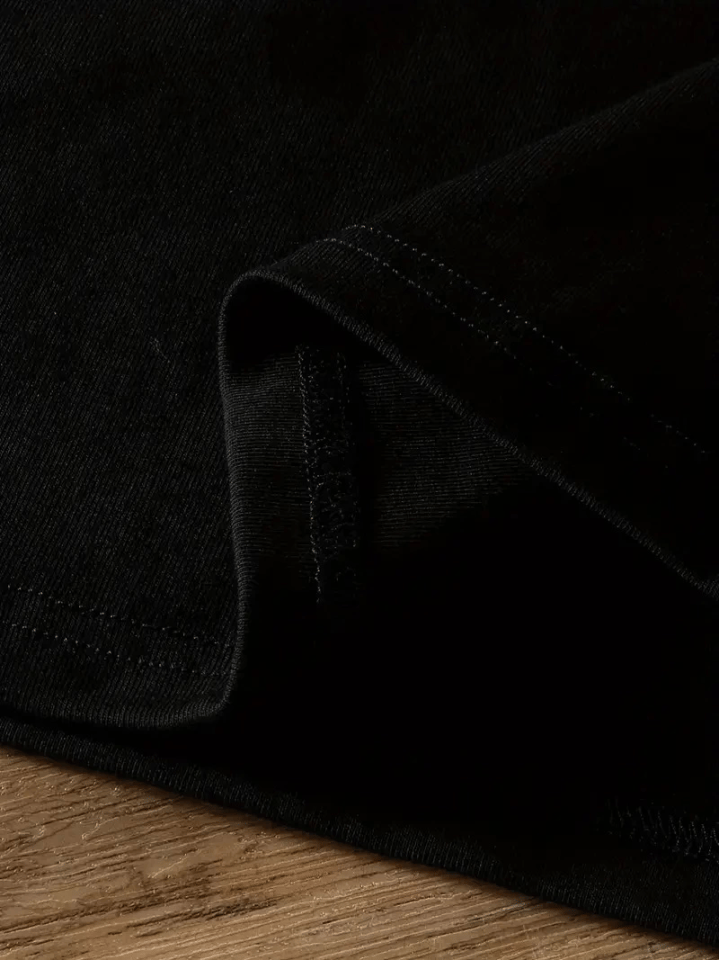 Baskılı Oversize Bisiklet Yaka T-shirt - Siyah