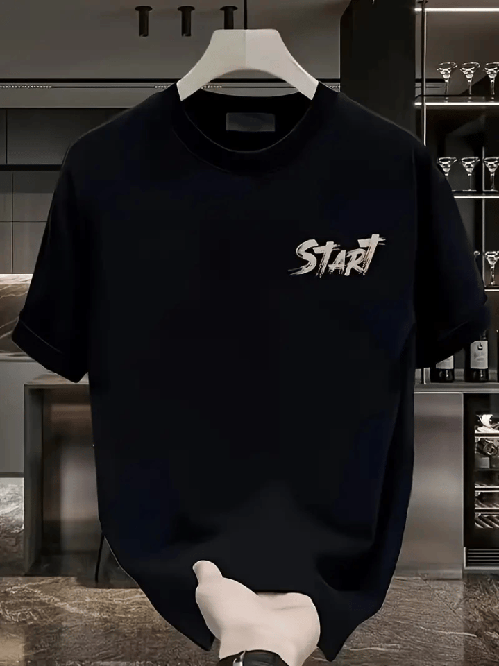 Baskılı Oversize Bisiklet Yaka T-shirt - Siyah