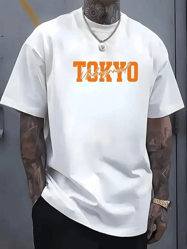 Baskılı Oversize Bisiklet Yaka T-shirt - Beyaz