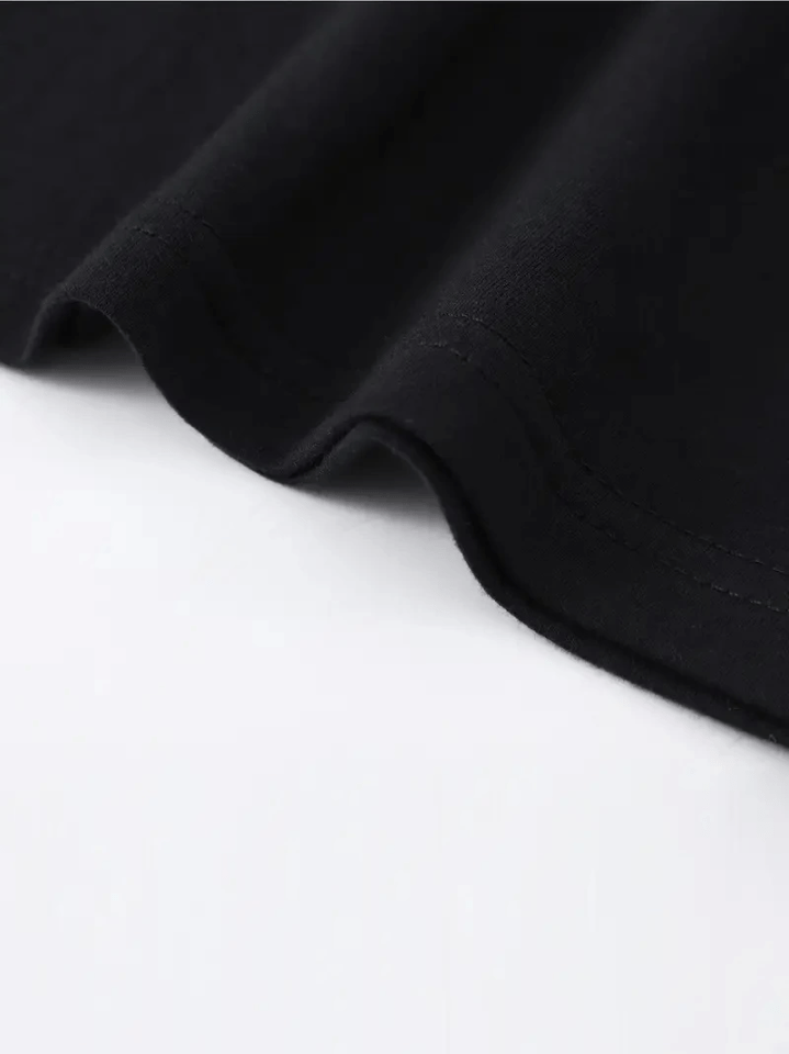Baskılı Oversize Bisiklet Yaka T-shirt - Siyah