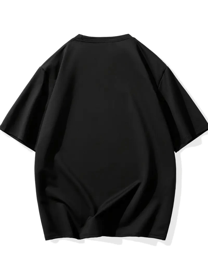 Baskılı Oversize Bisiklet Yaka T-shirt - Siyah
