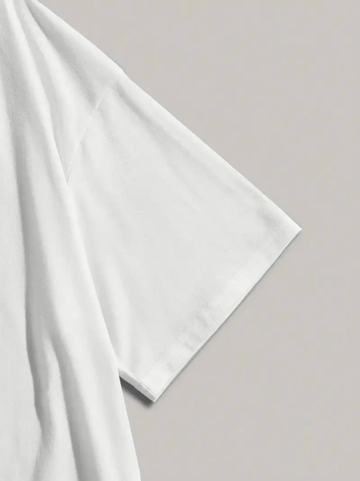 Baskılı Oversize Bisiklet Yaka T-shirt - Beyaz