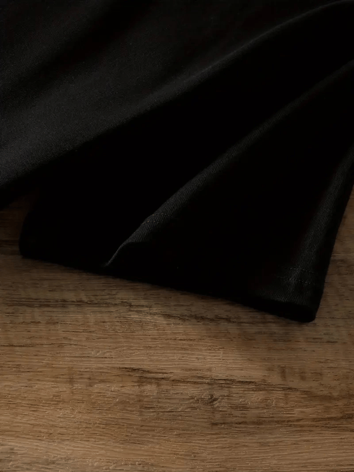 Baskılı Oversize Bisiklet Yaka T-shirt - Siyah