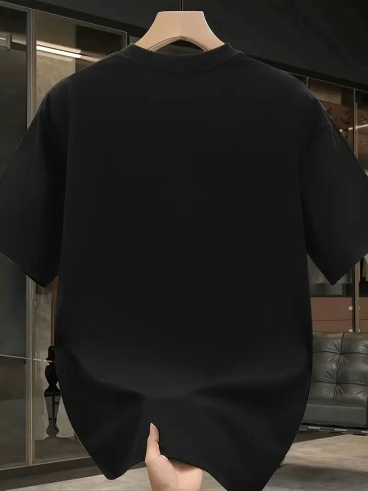 Baskılı Oversize Bisiklet Yaka T-shirt - Siyah