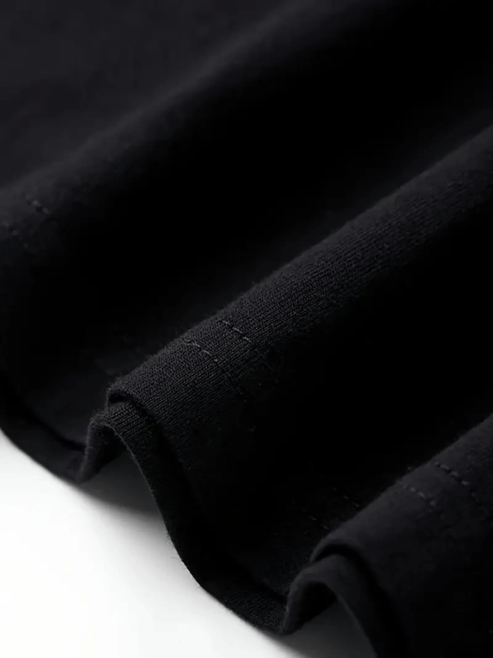 Baskılı Oversize Bisiklet Yaka T-shirt - Siyah