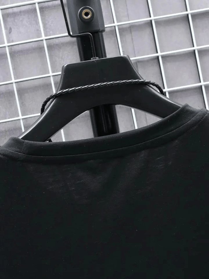 Baskılı Oversize Bisiklet Yaka T-shirt - Siyah