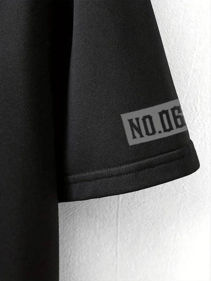 Baskılı Oversize Bisiklet Yaka T-shirt - Siyah
