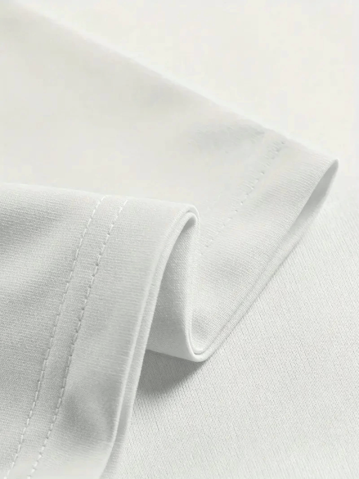 Baskılı Oversize Bisiklet Yaka T-shirt - Beyaz