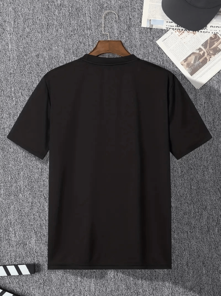 Baskılı Oversize Bisiklet Yaka T-shirt - Siyah